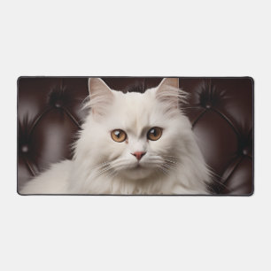 Majestic white cat desk mat