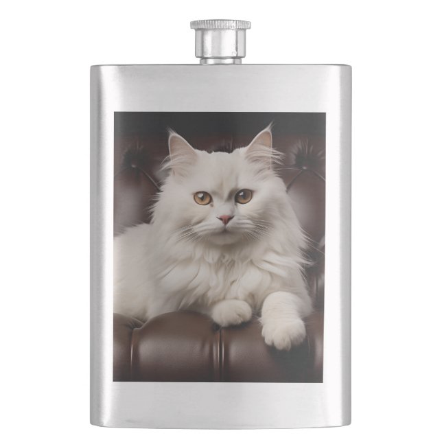 Majestic white cat flask (Front)