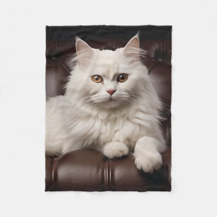 Majestic white cat fleece blanket