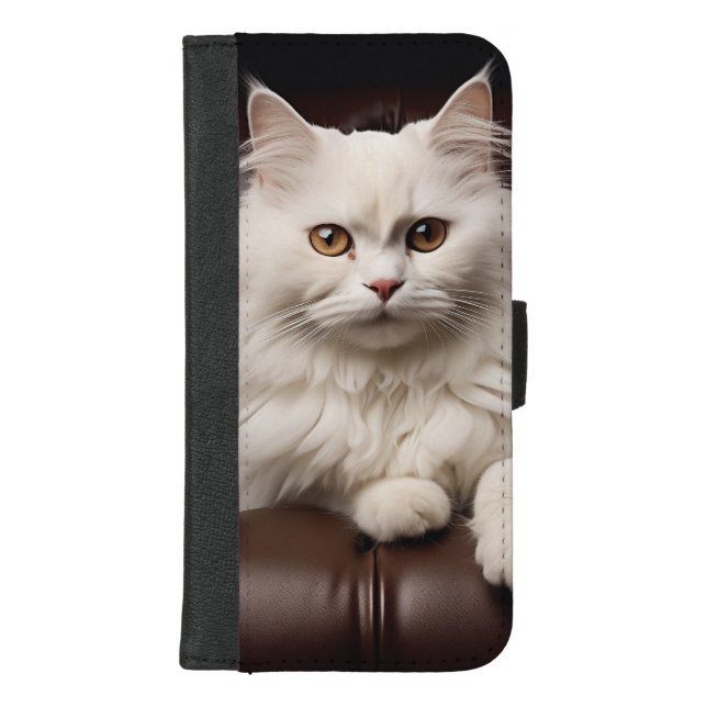 Majestic white cat iPhone wallet case (Front)