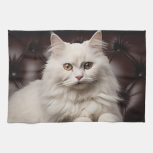 Majestic white cat kitchen towel