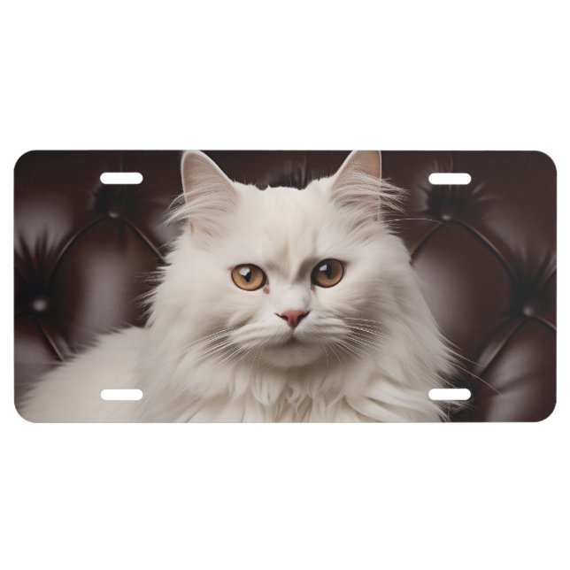 Majestic white cat license plate (Front)