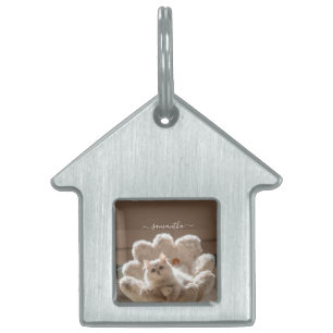 Majestic white cat lover pet ID tag