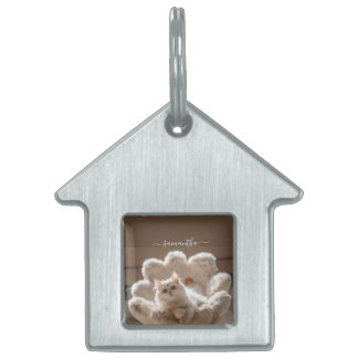 Majestic white cat lover pet ID tag