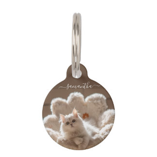 Majestic white cat lover pet ID tag