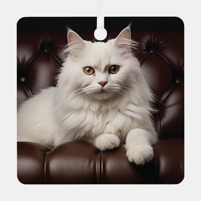 Majestic white cat metal ornament (Front)