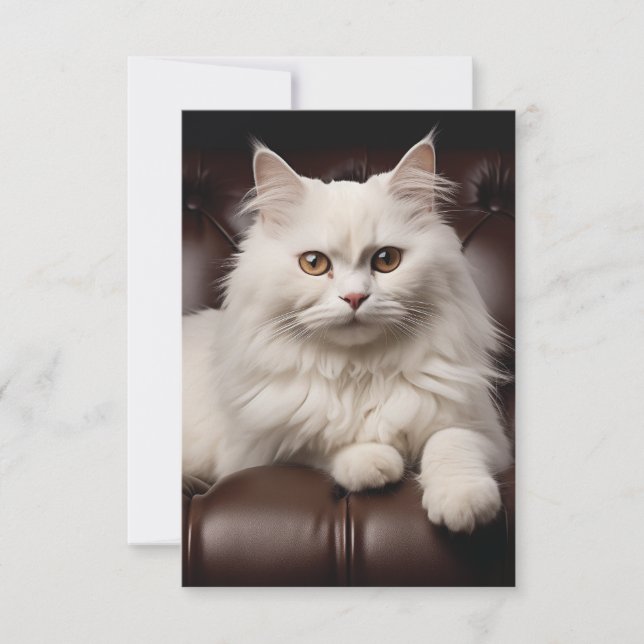 Majestic white cat note card (Front)