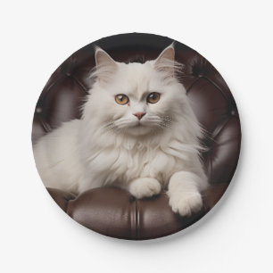 Majestic white cat paper plates