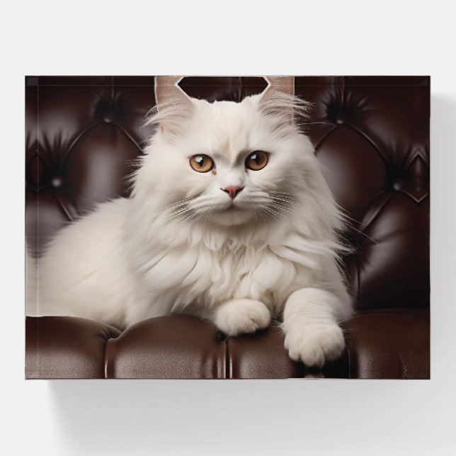 Majestic white cat paperweight (Front)