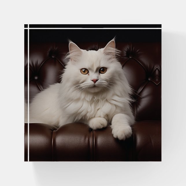 Majestic white cat paperweight (Front)