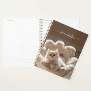 Majestic white cat planner