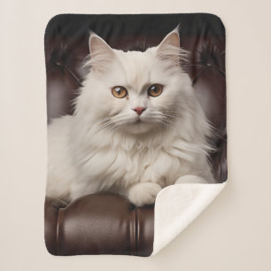 Majestic white cat sherpa blanket