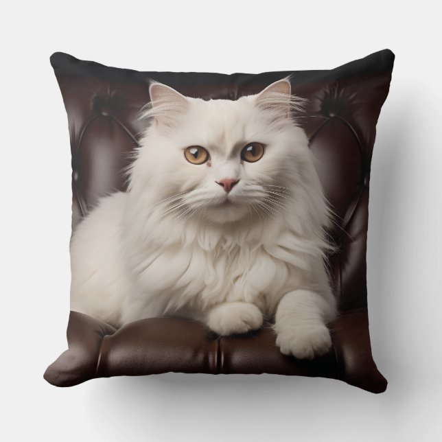 Majestic white cat throw pillow (Front)