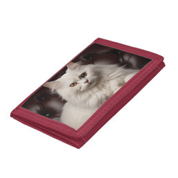 Majestic white cat trifold wallet