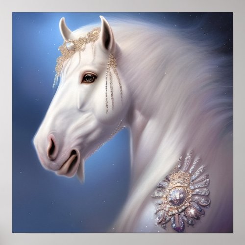 Majestic White Horse Equine Fantasy Art Poster