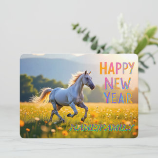 Majestic White Horse in Golden Meadow Holiday Card