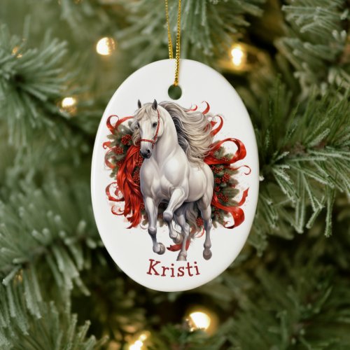 Majestic White Horse Kids Christmas Ceramic Ornament