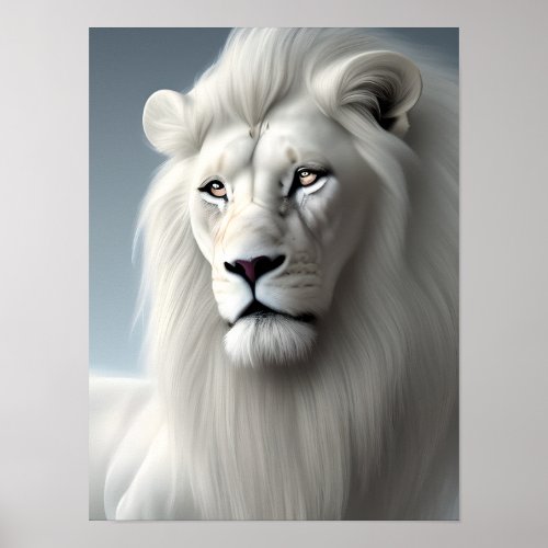 Majestic White Lion Art Poster