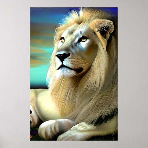 Majestic White Lion Ethereal Art Poster