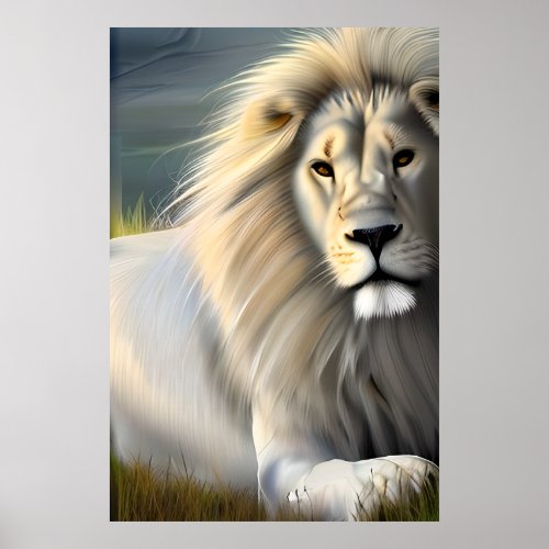 Majestic White Lion Ethereal Art Poster
