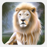 Majestic White Lion Ethereal Art Square Sticker