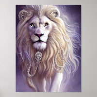 Majestic White Lion Fantasy Art Poster