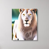 Majestic White Lion Golden Eyes Ethereal Art Canvas Print