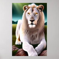 Majestic White Lion Golden Eyes Ethereal Art Poster