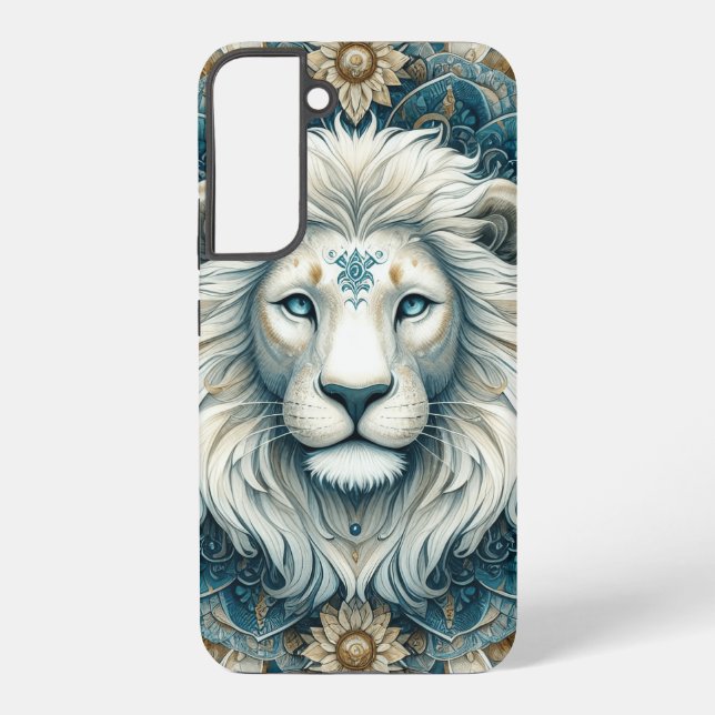 Majestic White Lion Head Teal Blue Mandala Samsung Galaxy Case (Back)