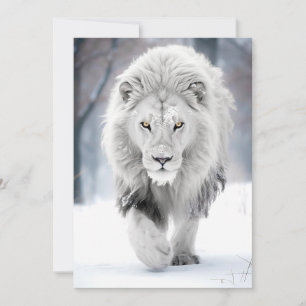 Majestic White Lion in Winter Wonderland Design Card
