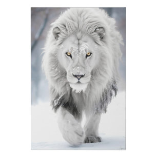 Majestic White Lion in Winter Wonderland Design Faux Canvas Print