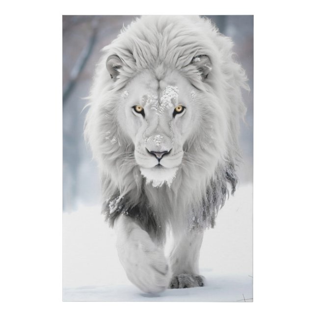 Majestic White Lion in Winter Wonderland Design Faux Canvas Print (Front)