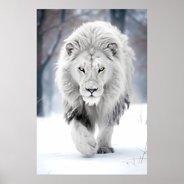 Majestic White Lion in Winter Wonderland Design Poster (Front)
