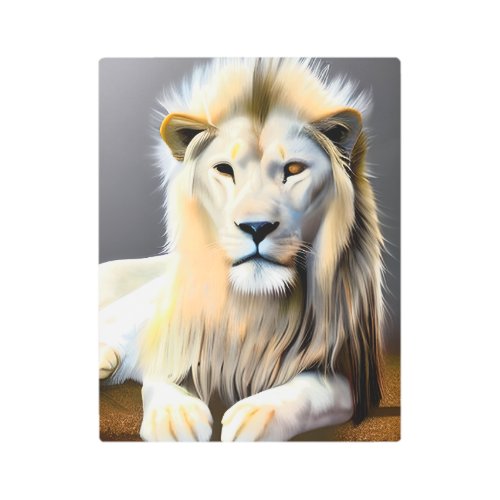Majestic White Lion with Different Colored Eyes Metal Print
