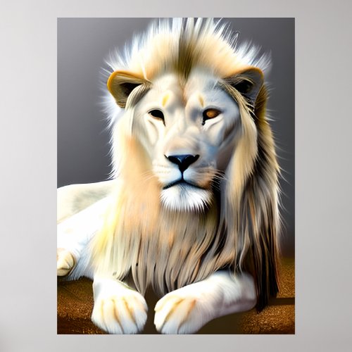Majestic White Lion with Different Colored Eyes Poster