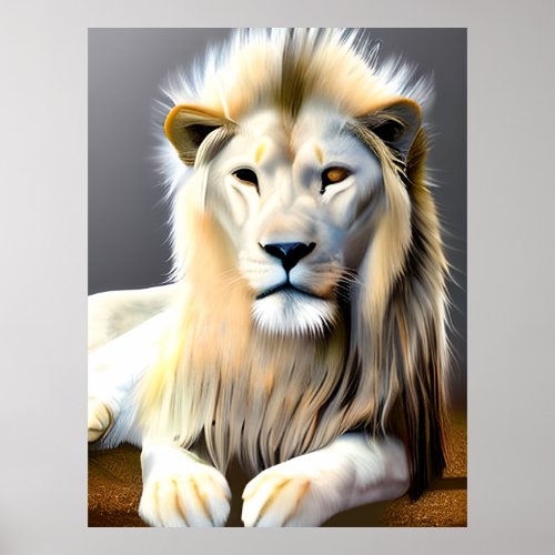Majestic White Lion with Different Colored Eyes Poster
