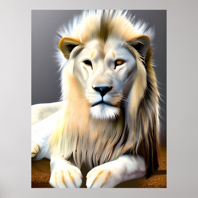 Majestic White Lion with Different Colored Eyes Poster (Front)
