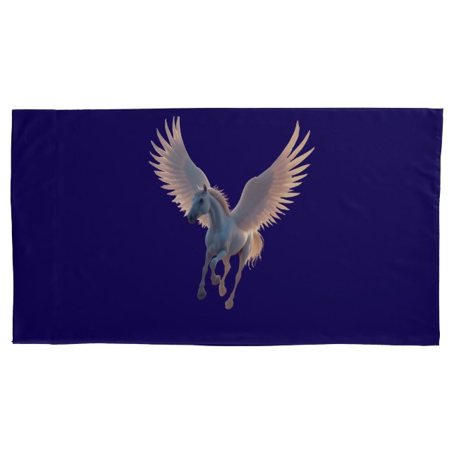 Majestic White Pegasus Flying in Night Sky Fantasy Pillow Case (Front-Left)