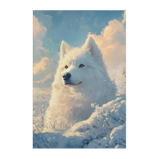 Majestic White Samoyed Winter Snow Dog Painting Acrylic Print