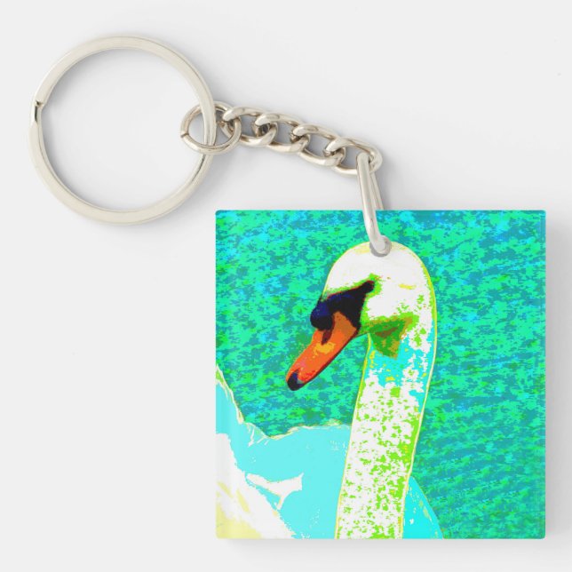 Majestic White Swan Head    Button Keychain (Front)