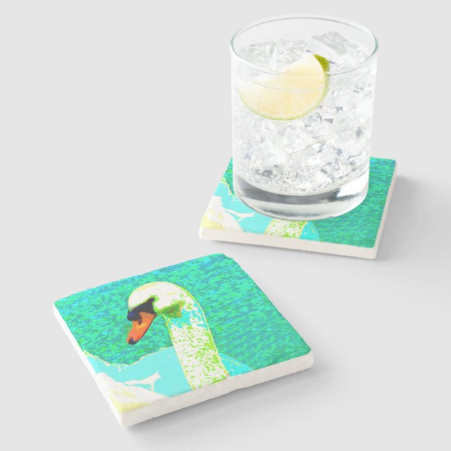 Majestic White Swan Head   Stone Coaster (Side)