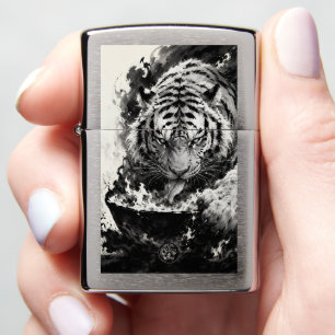 Majestic White Tiger Emerging from Ink   Chinese I Zippo Lighter
