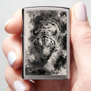 Majestic White Tiger Emerging from Ink Chinese I Zippo Lighter