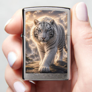 Majestic White Tiger in Moonlit Forest   Fantasy W Zippo Lighter