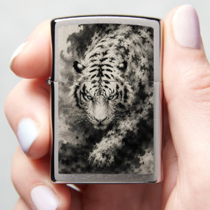 Majestic White Tiger Ink Painting   Chinese Ink Ar Zippo Lighter