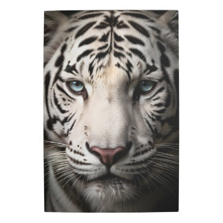 Majestic White Tiger Portrait with Blue Eyes Metal Print