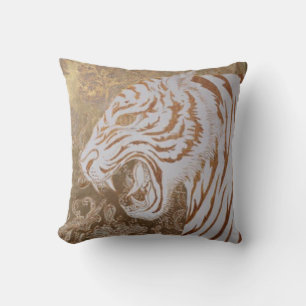 Majestic White Tiger Throw Pillow – Baroque Luxury