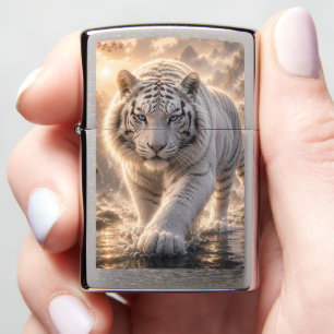 Majestic White Tiger Walking Through Sacred Waterf Zippo Lighter