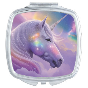 Majestic White Unicorn Rainbow Glitter Sparkles Compact Mirror