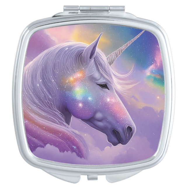 Majestic White Unicorn Rainbow Glitter Sparkles  Compact Mirror (Front)